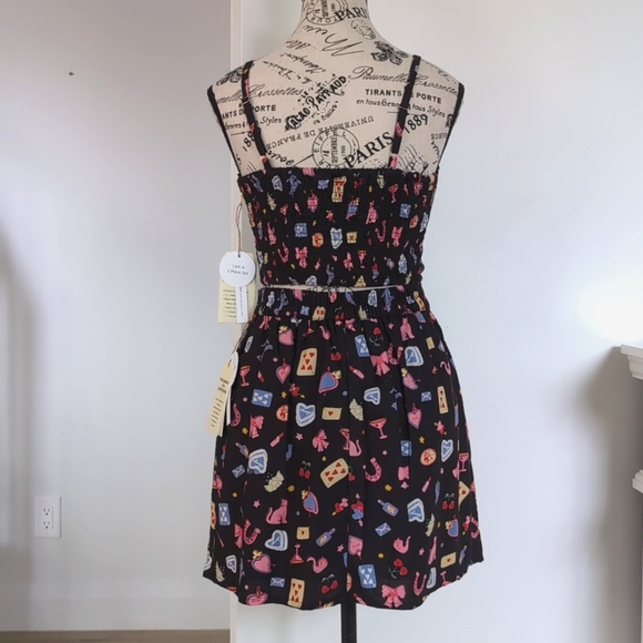 MIDNIGHT SKY | Women's Black Love Themed Linen Blend Crop Top and Mini Skirt Set - Picture 6 of 7